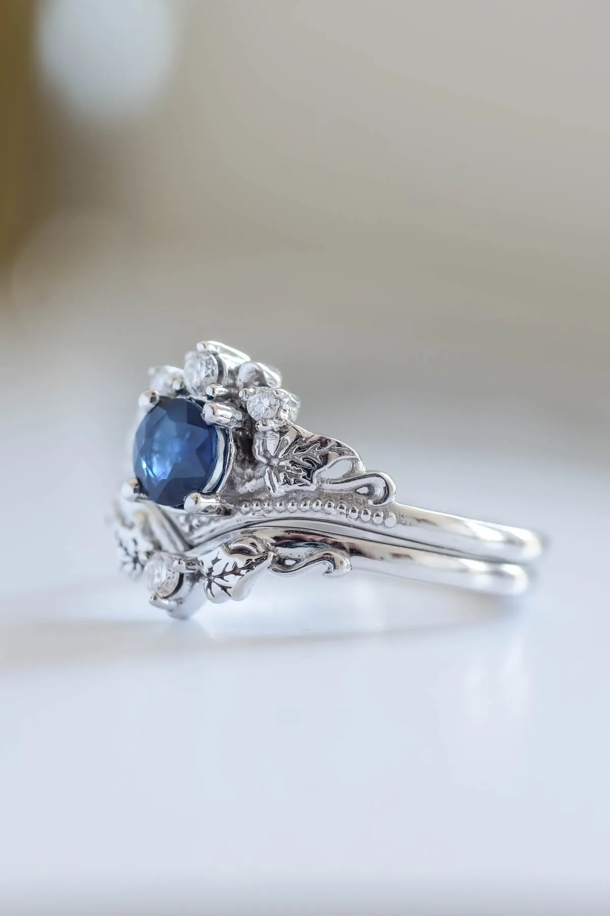 Genuine sapphire engagement ring set, fantasy bridal rings / Ariadne