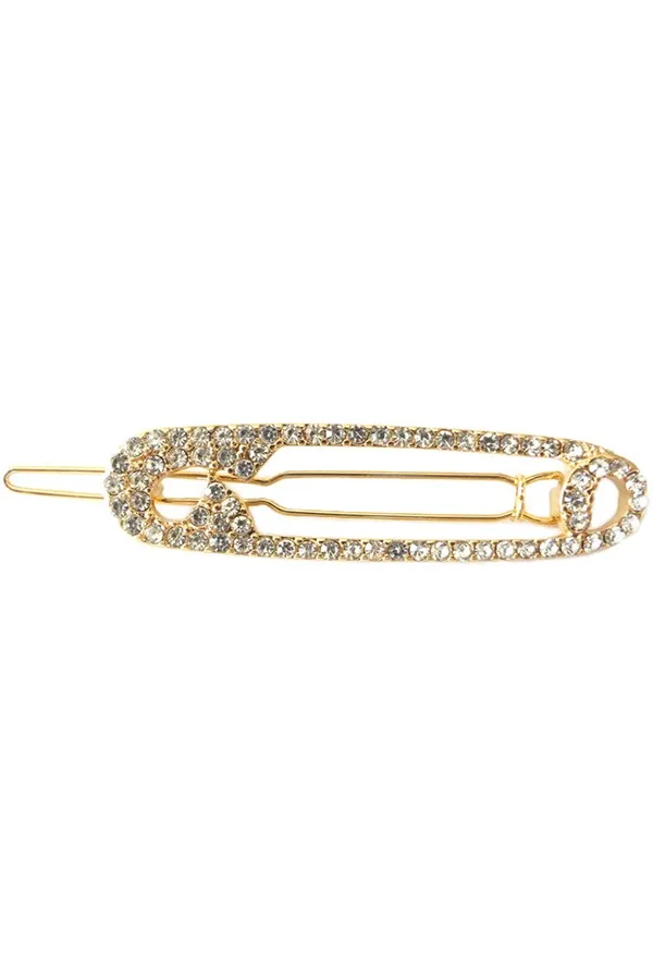 Gold Rhinestone Encrusted Safety Pin Hair Clip