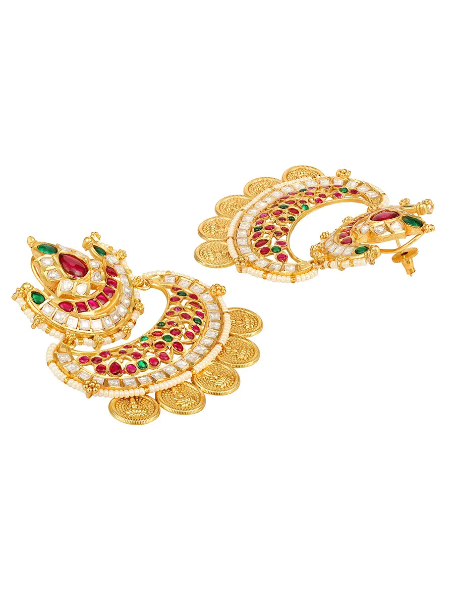 Golden, Green and  Pink, Kundan Polki Earrings