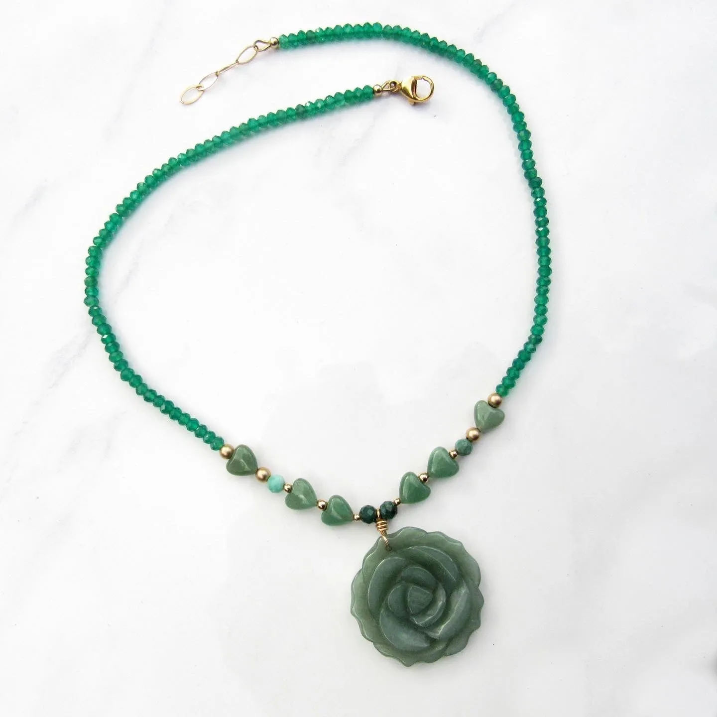 Green Aventurine, green onyx, emerald gemstone beaded necklace