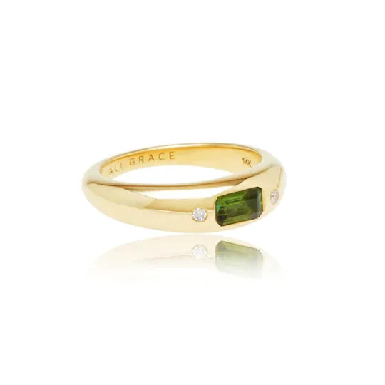 Green Tourmaline & Diamonds Mini Bubble Ring