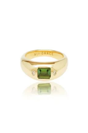 Green Tourmaline & Diamonds Mini Bubble Ring