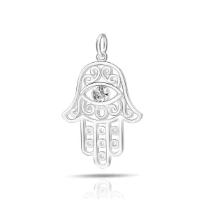 Hamsa Evil Eye Pendant Sterling Silver