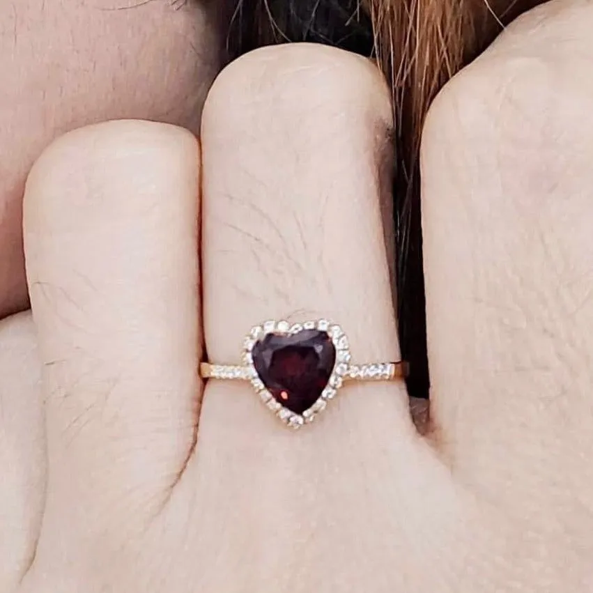 Heart Halo Birthstone Engagement Ring Adjustable