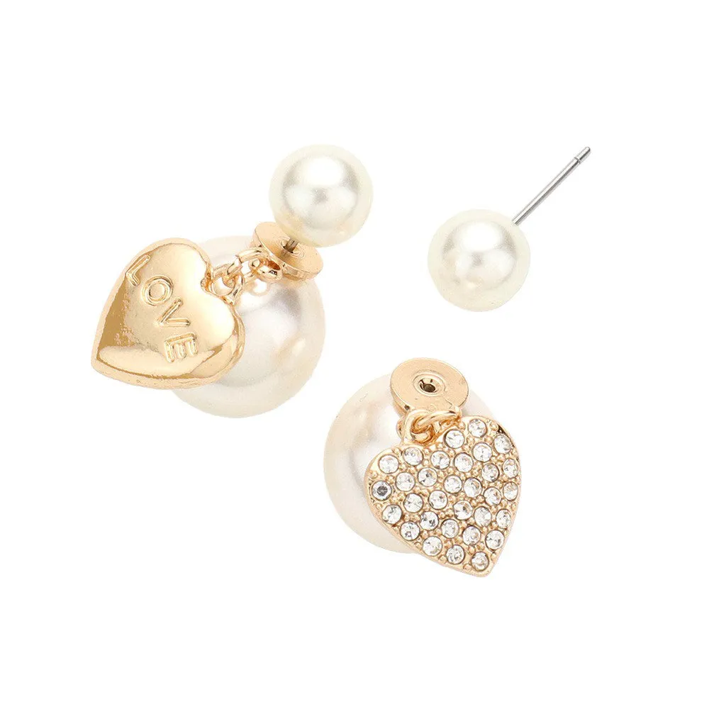 Heart Pointed Double Sided Pearl Peekaboo Earrings