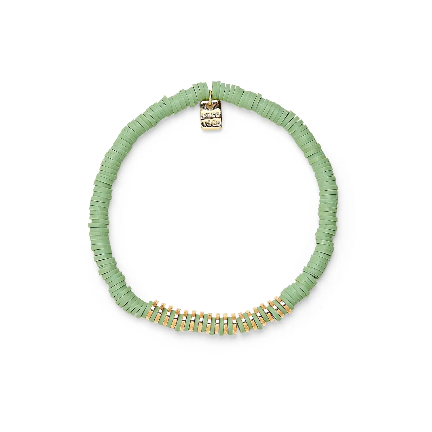 Heishi Disc & Metal Stretch Bracelet in Aqua and Gold Pura Vida