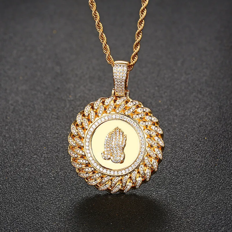 Hip Hop Zircon Buddha Hand Blessing Pendant