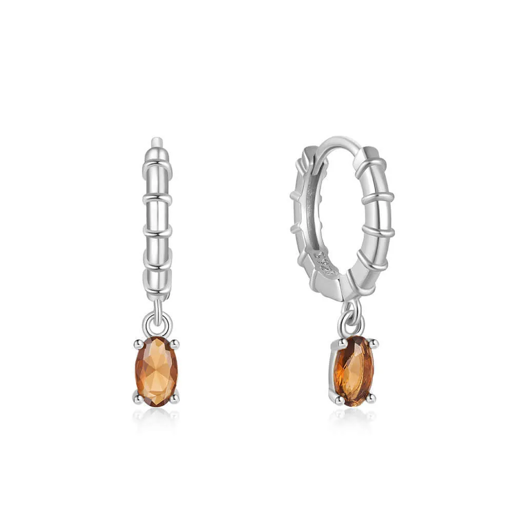 Huggie Hoop Earrings with Egg-Shaped CZ Diamond