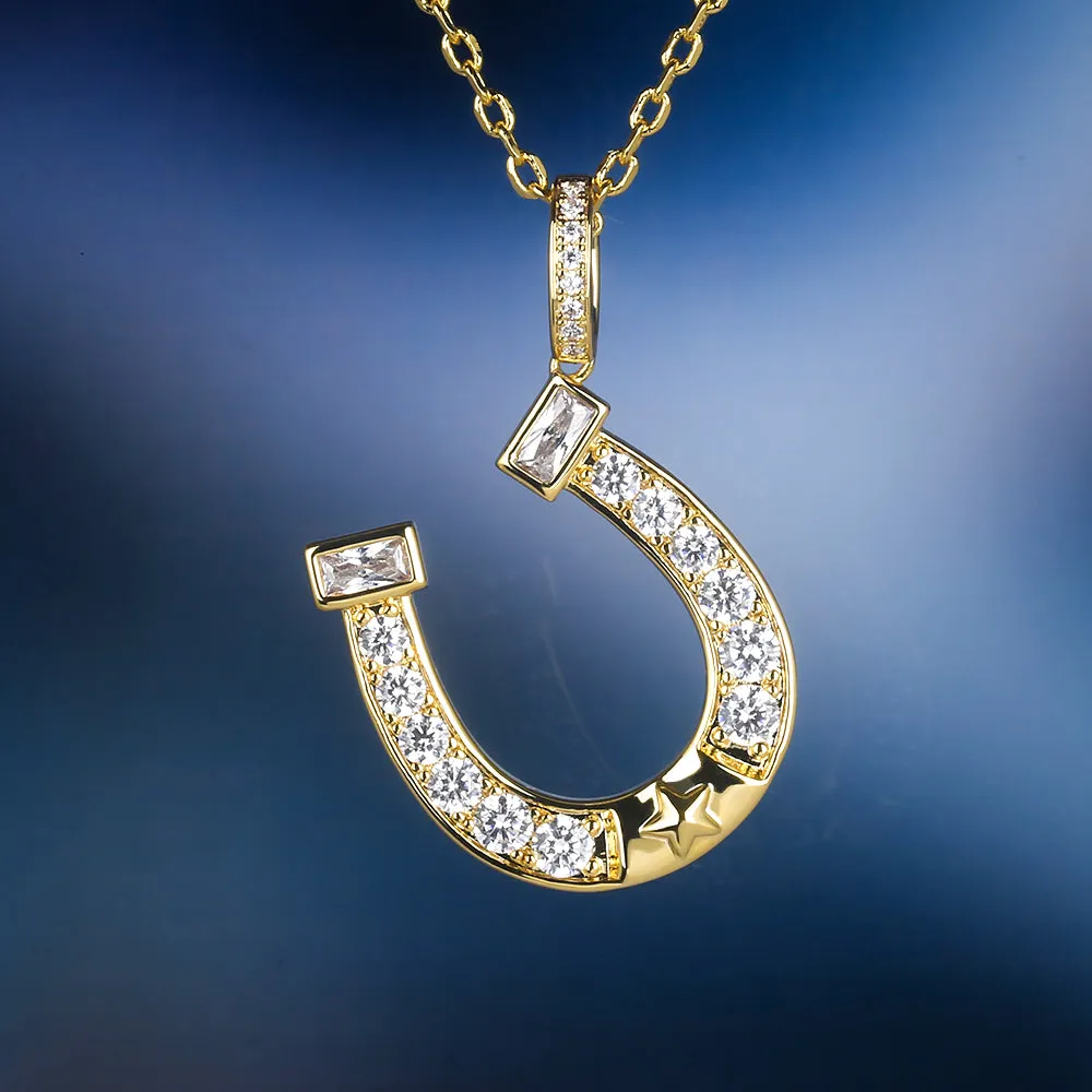 Iced Horseshoe Pendant 14K Gold Plated