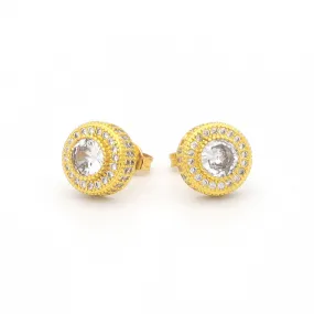 Iced Out 10mm Round Stud Earrings - Gold