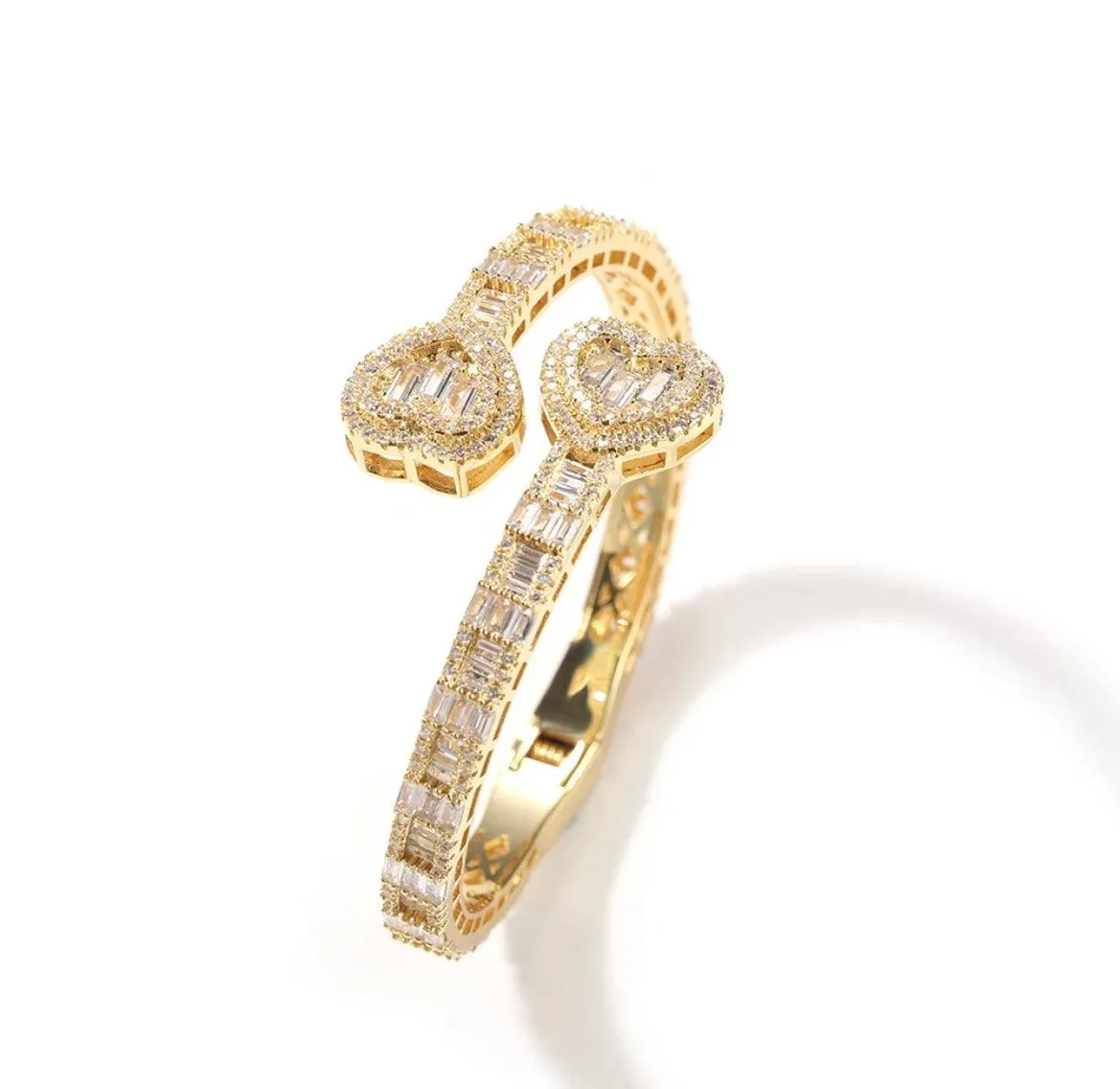 Iced Out Heart Baguette Diamond Bangle