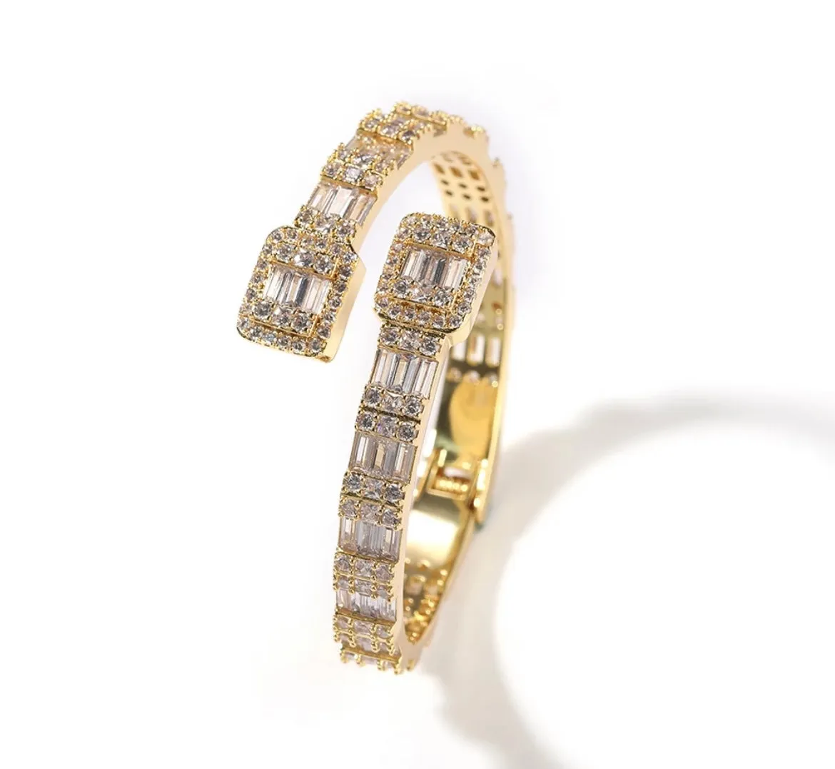 Iced Out Square Baguette Diamond Bangle