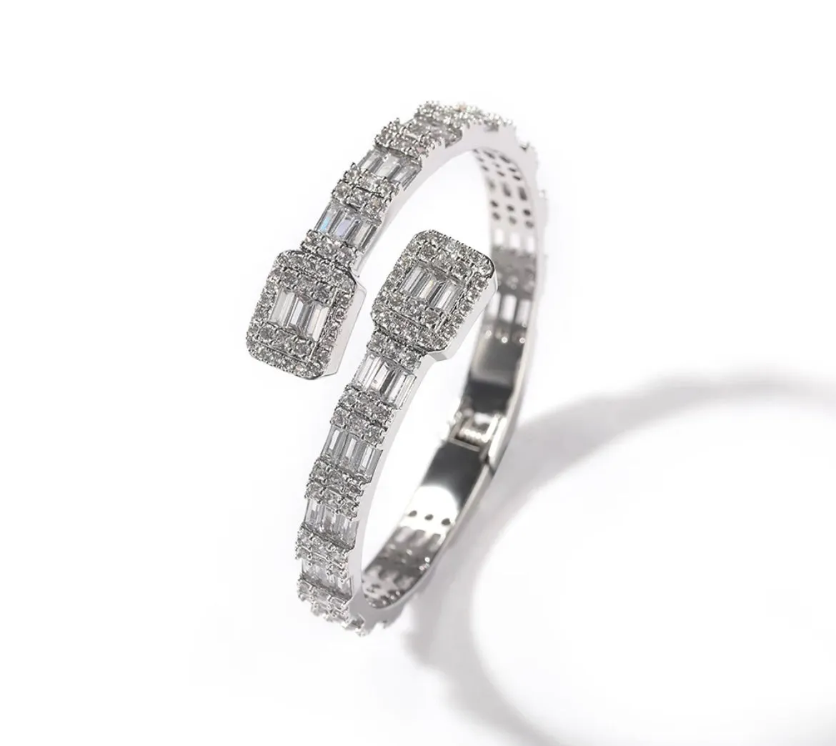 Iced Out Square Baguette Diamond Bangle