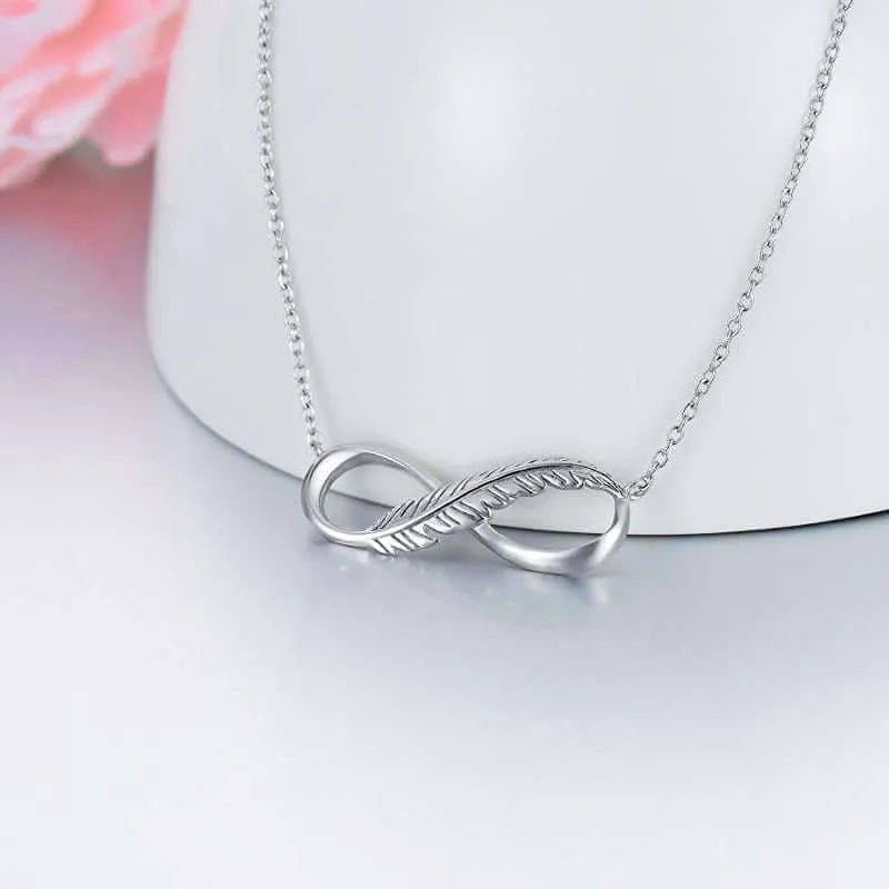 Infinity Cross Feather Necklace 925 Sterling Silver Necklace