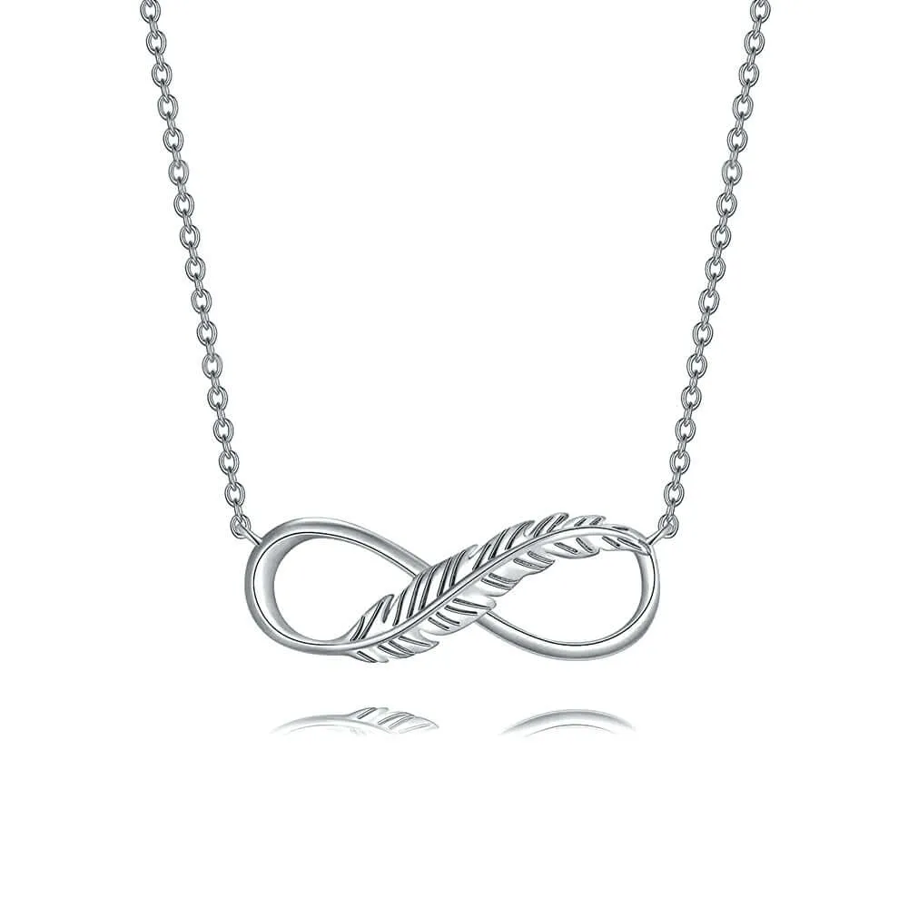 Infinity Cross Feather Necklace 925 Sterling Silver Necklace