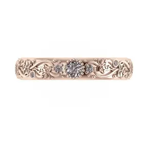 Ivy leaf wedding ring with diamonds, comfort fit ring