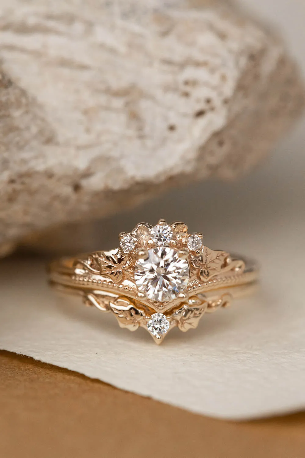 Lab grown diamond engagement ring, rose gold nature inspired proposal ring / Ariadne