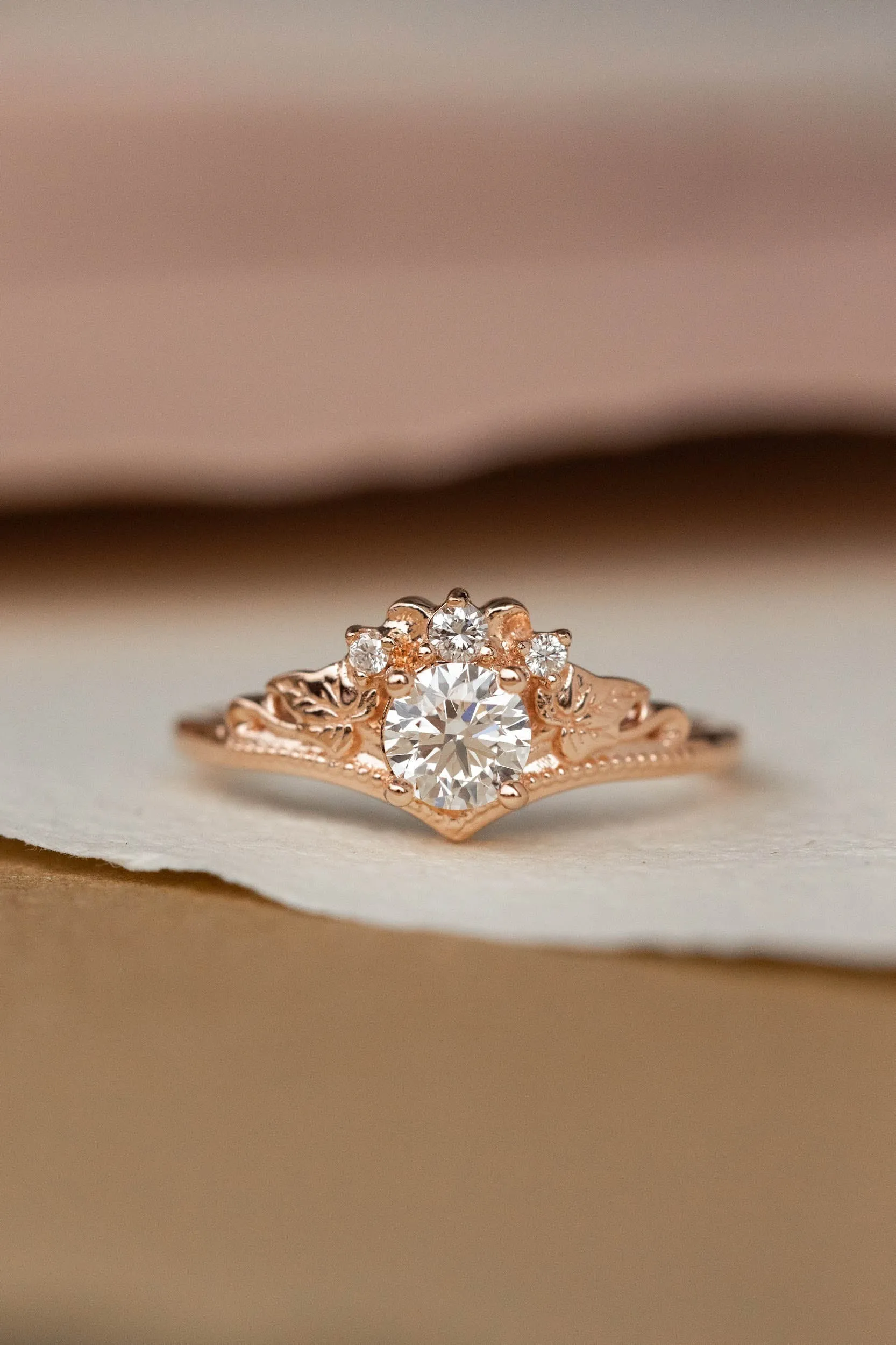 Lab grown diamond engagement ring, rose gold nature inspired proposal ring / Ariadne