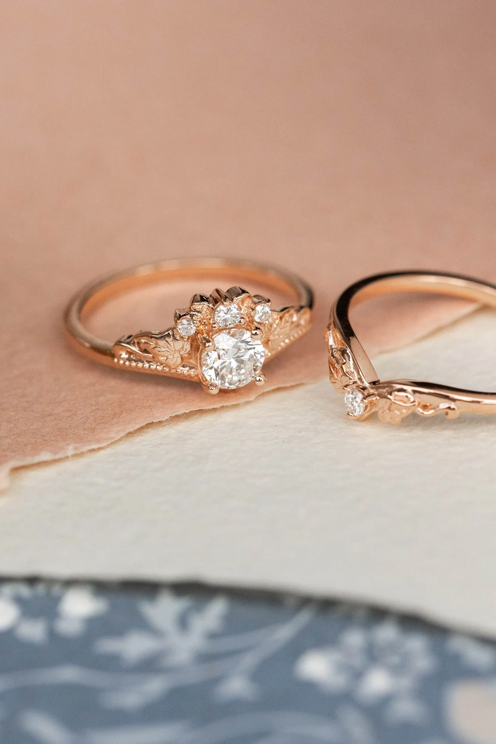 Lab grown diamond engagement ring, rose gold nature inspired proposal ring / Ariadne