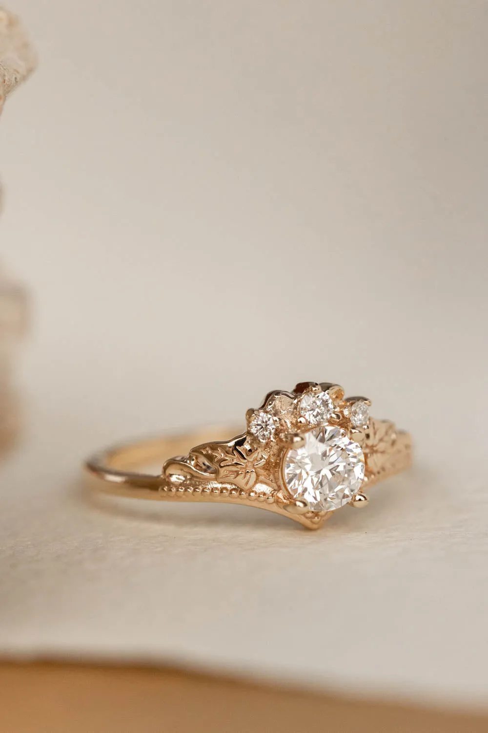 Lab grown diamond engagement ring, rose gold nature inspired proposal ring / Ariadne