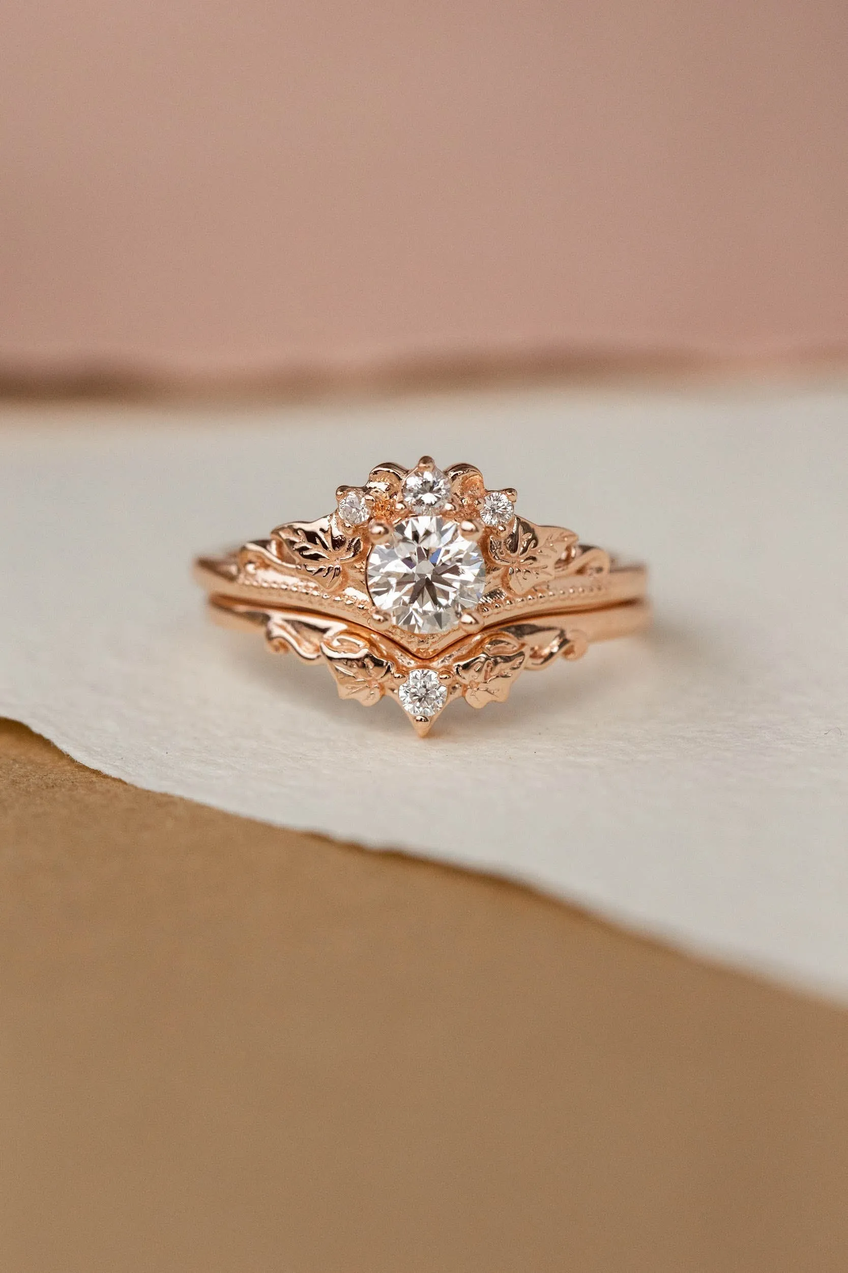 Lab grown diamond engagement ring, rose gold nature inspired proposal ring / Ariadne