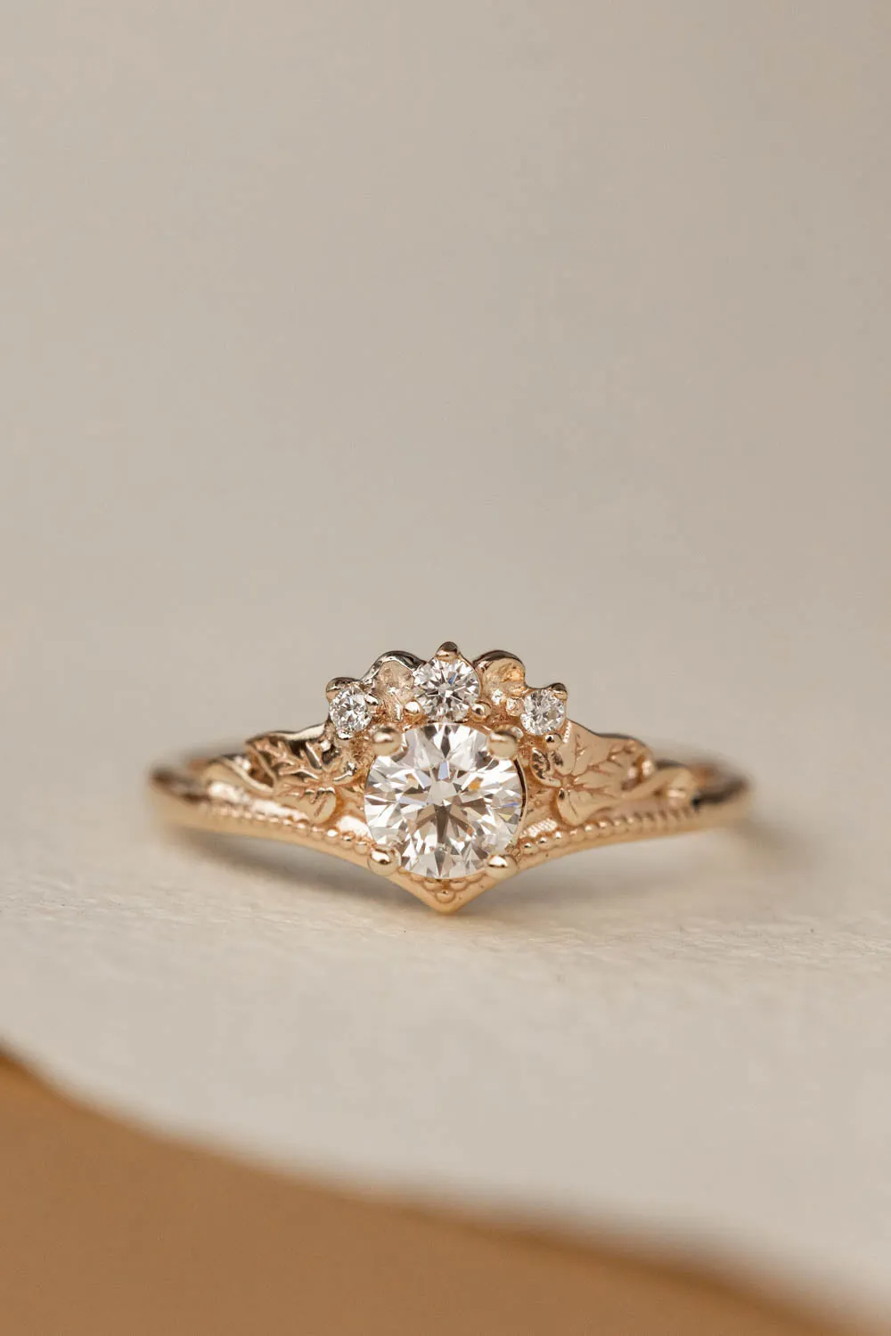 Lab grown diamond engagement ring, rose gold nature inspired proposal ring / Ariadne