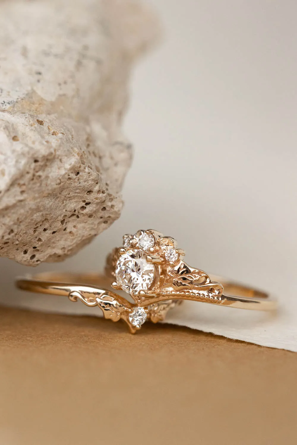 Lab grown diamond engagement ring, rose gold nature inspired proposal ring / Ariadne