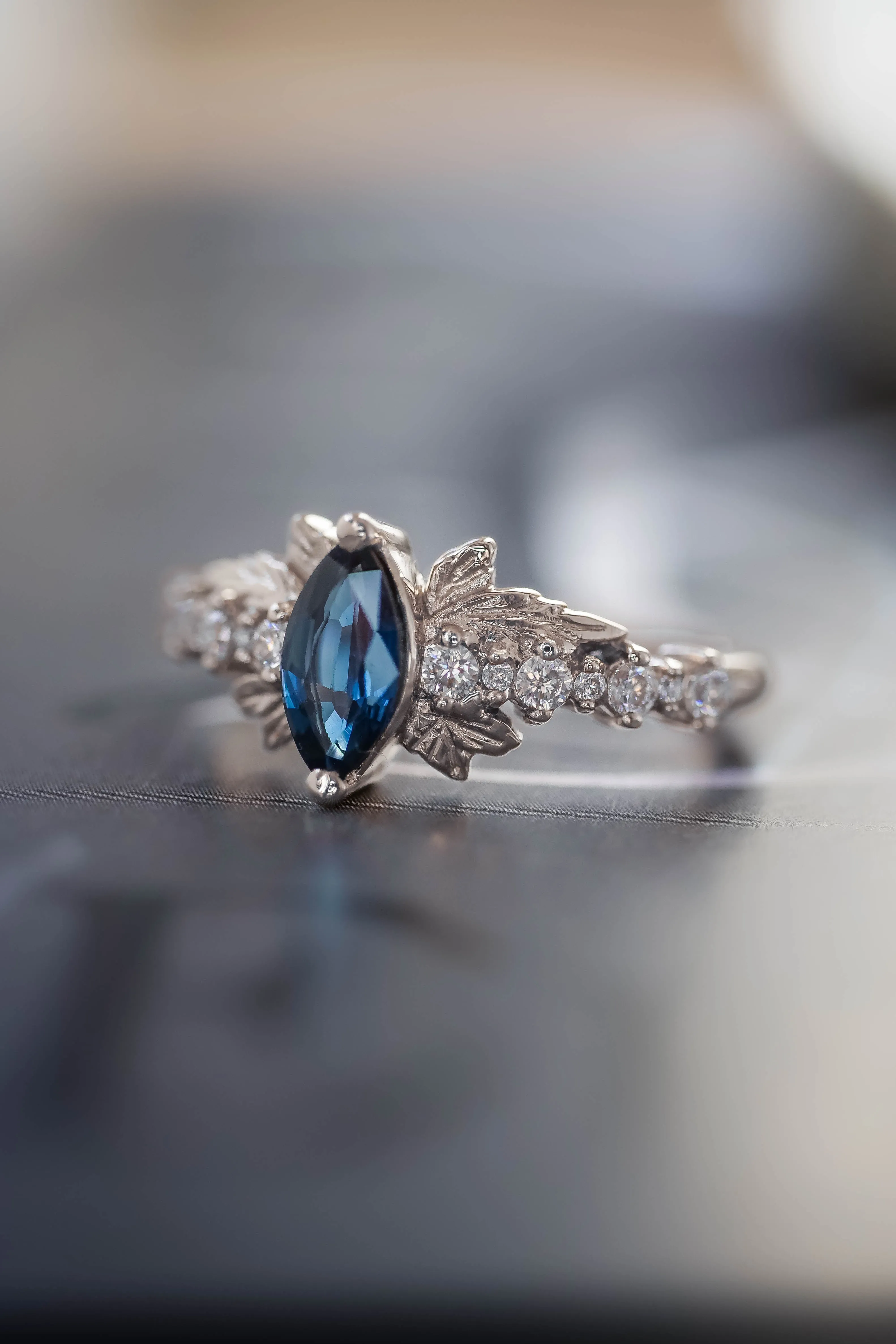 Lab sapphire engagement ring with diamonds / Verbena