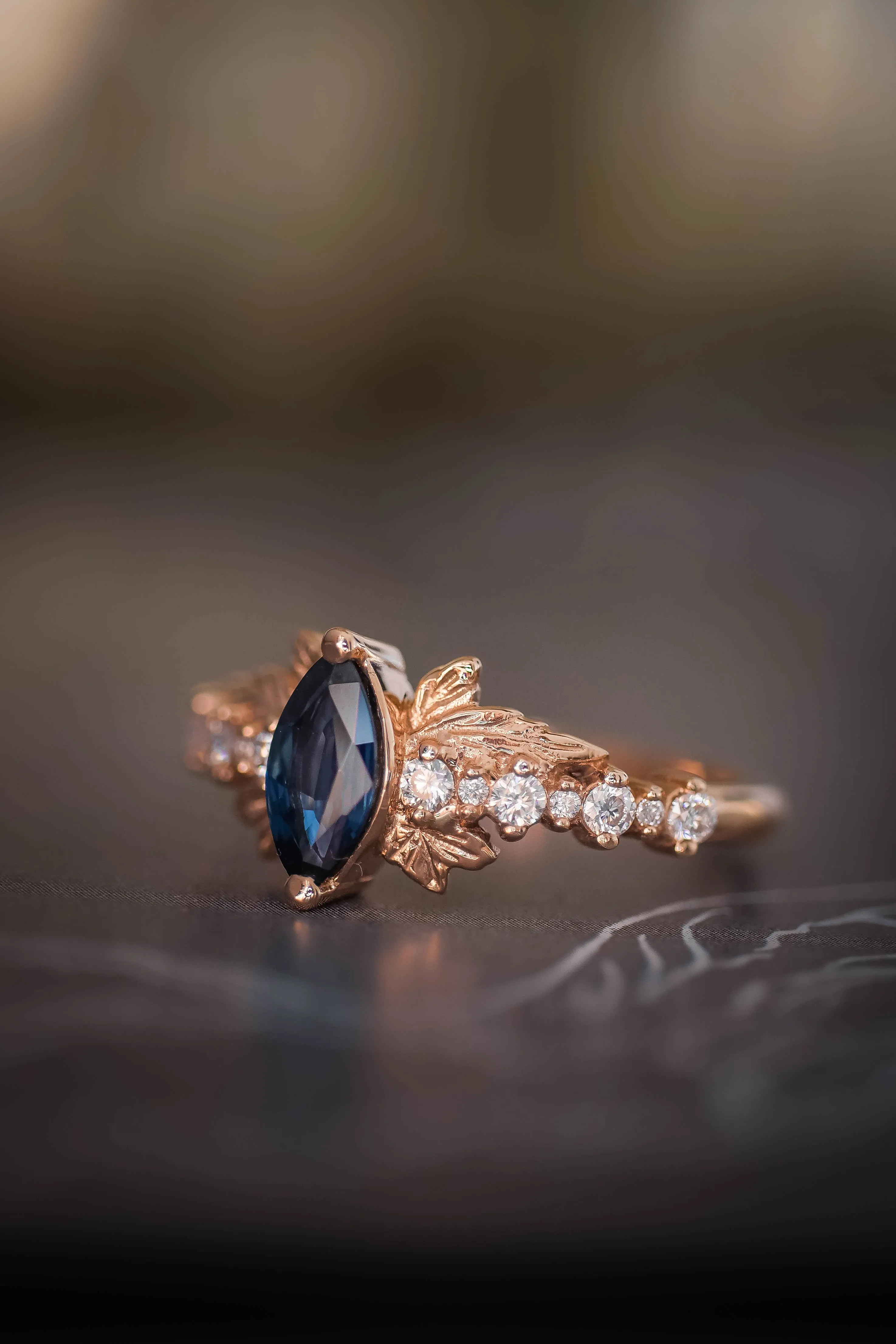 Lab sapphire engagement ring with diamonds / Verbena