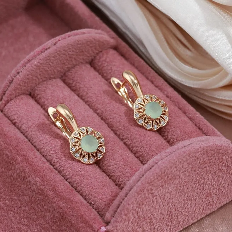 Lake Green Natural Zircon Rose Gold Color Drop Earrings