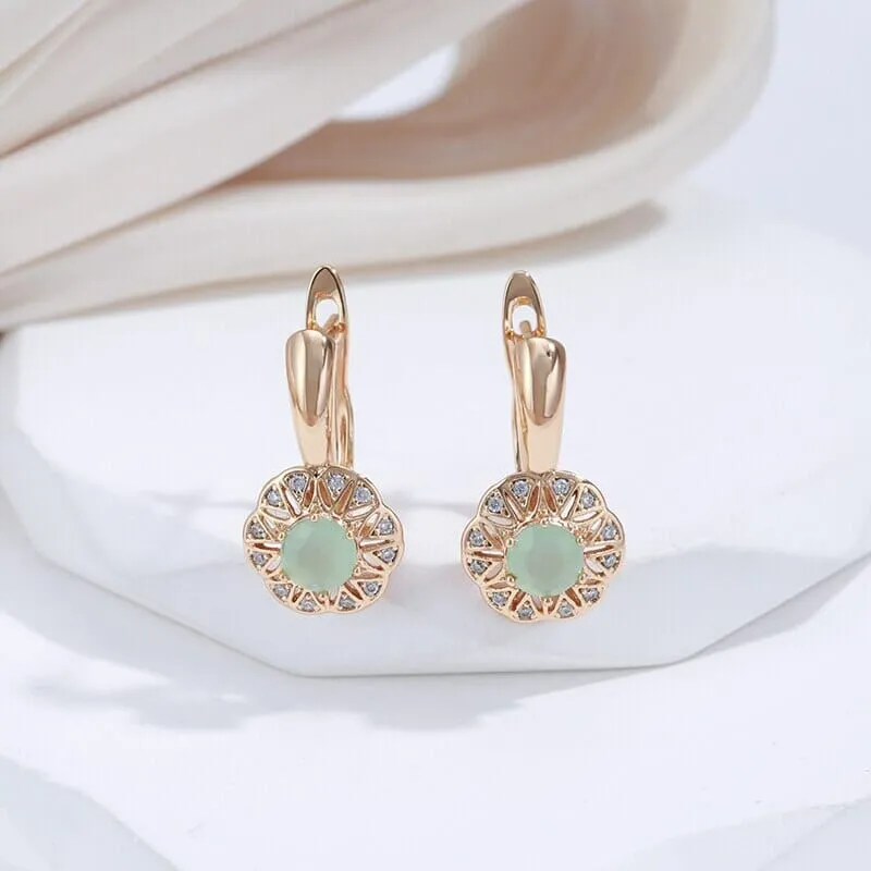 Lake Green Natural Zircon Rose Gold Color Drop Earrings