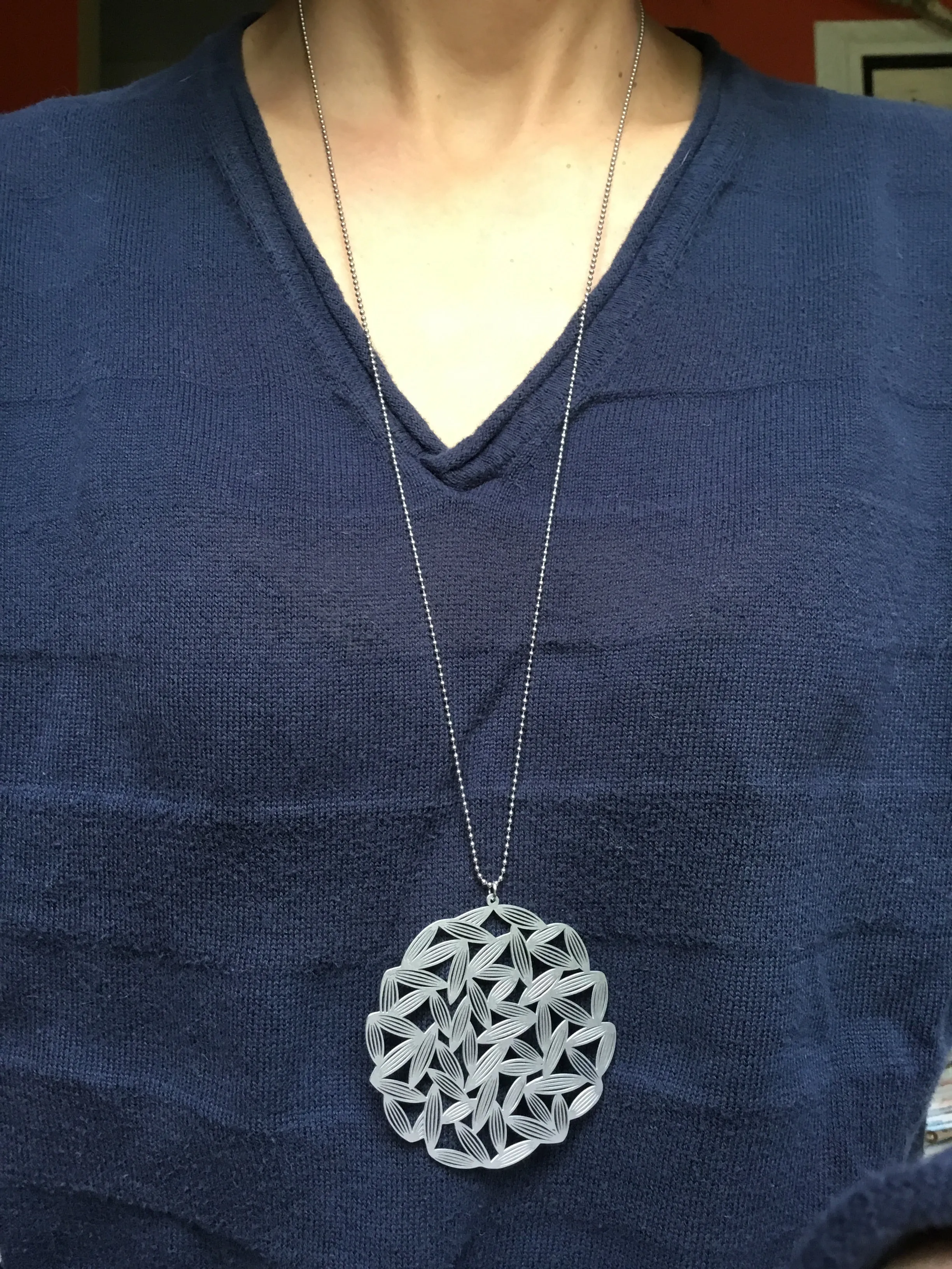 Large Rice Field Pendant with Long Ball Chain Necklace