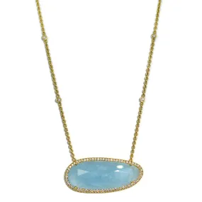 Lauren K - Bar Necklace with Milky Aquamarine and Diamonds, 18k Yellow Gold