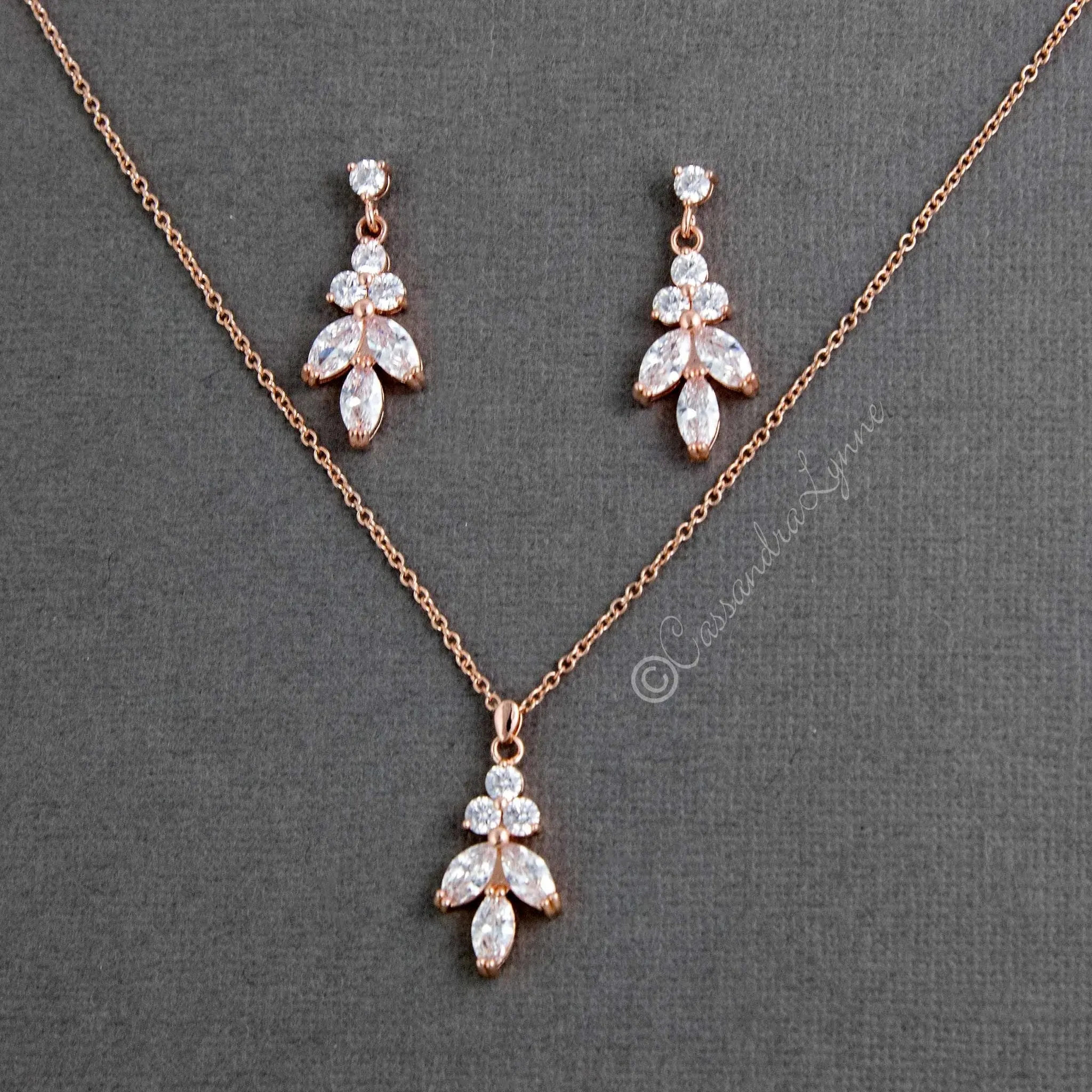 Leaf CZ Pendant Necklace Set