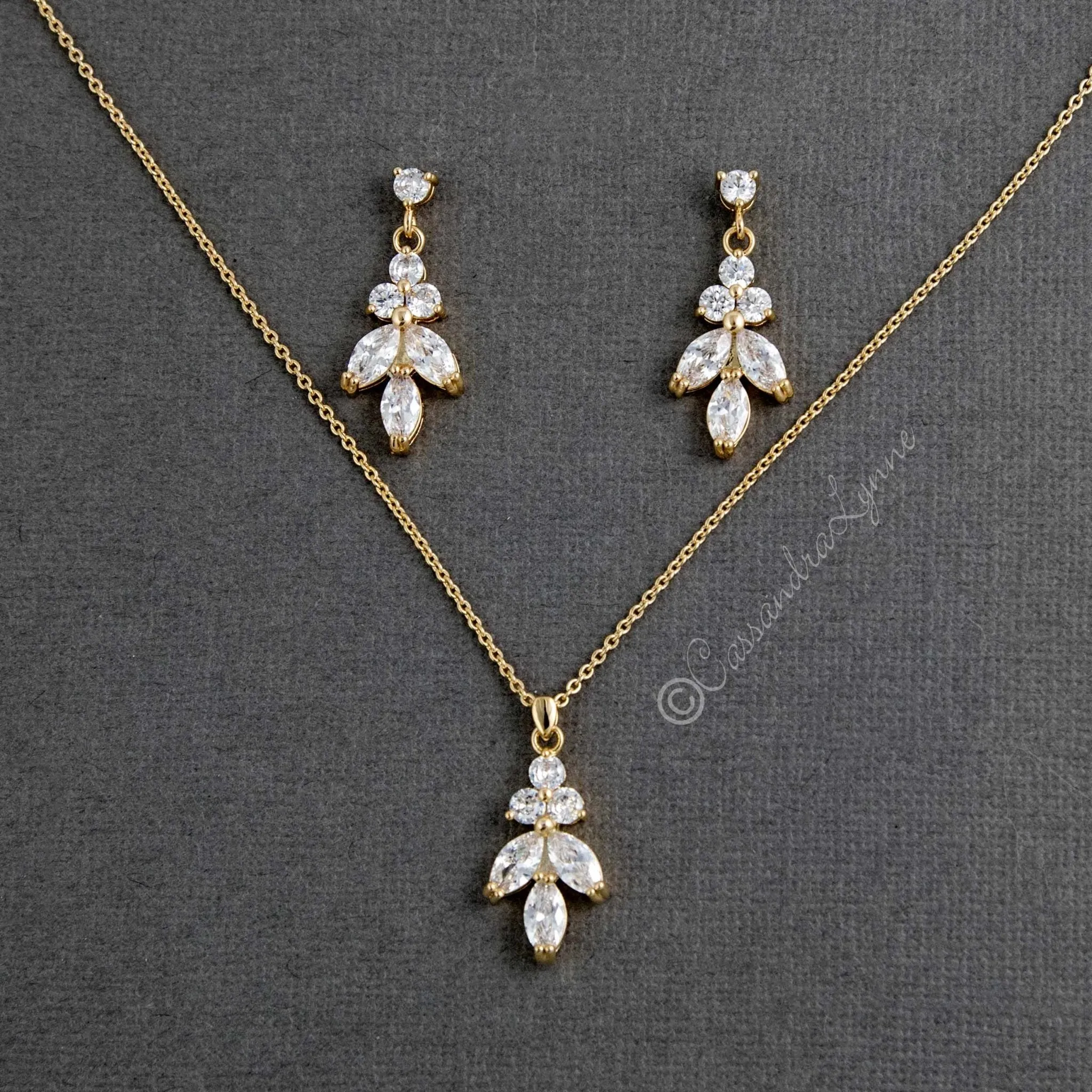 Leaf CZ Pendant Necklace Set