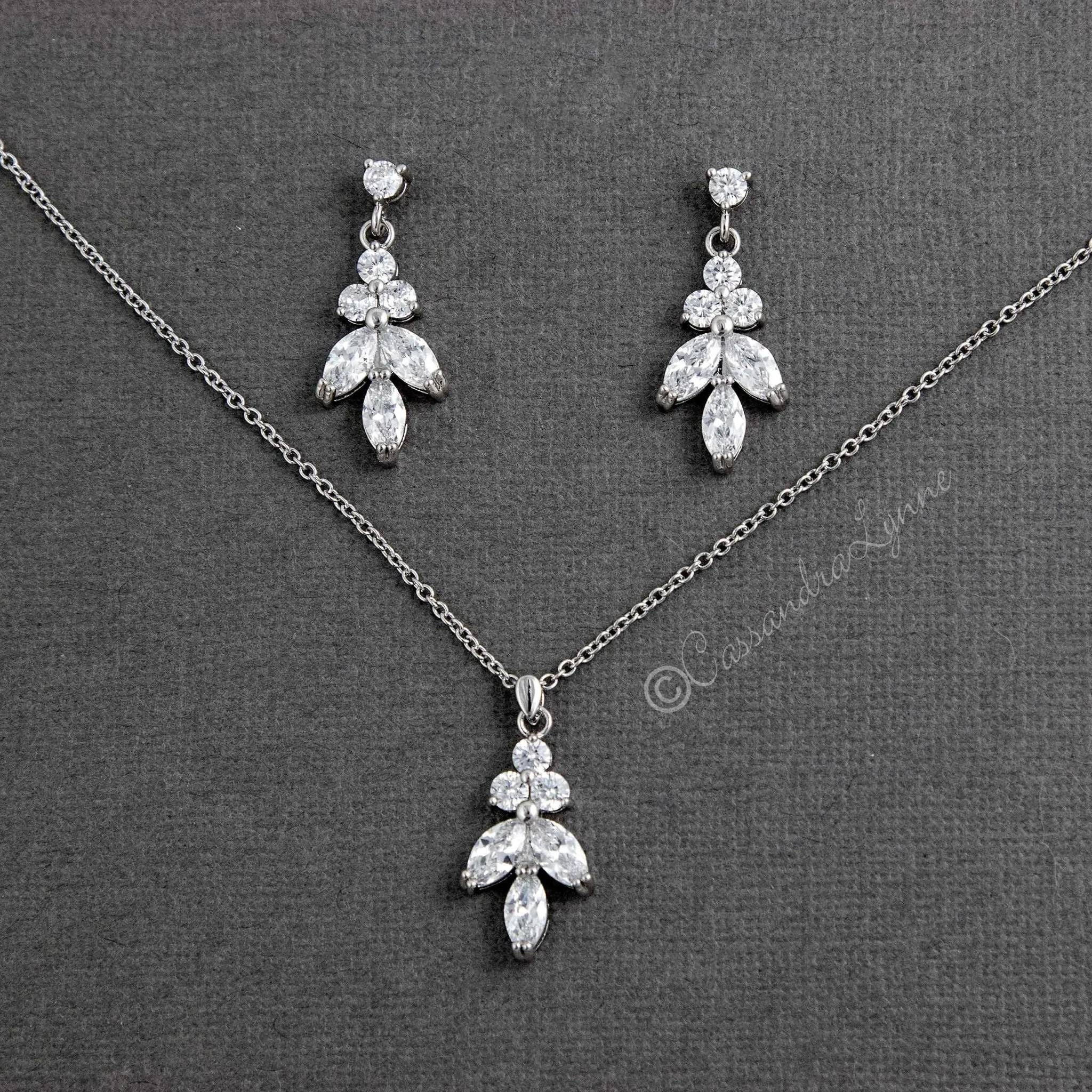 Leaf CZ Pendant Necklace Set