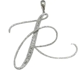 Letter R Diamond Pendant 14K White Gold