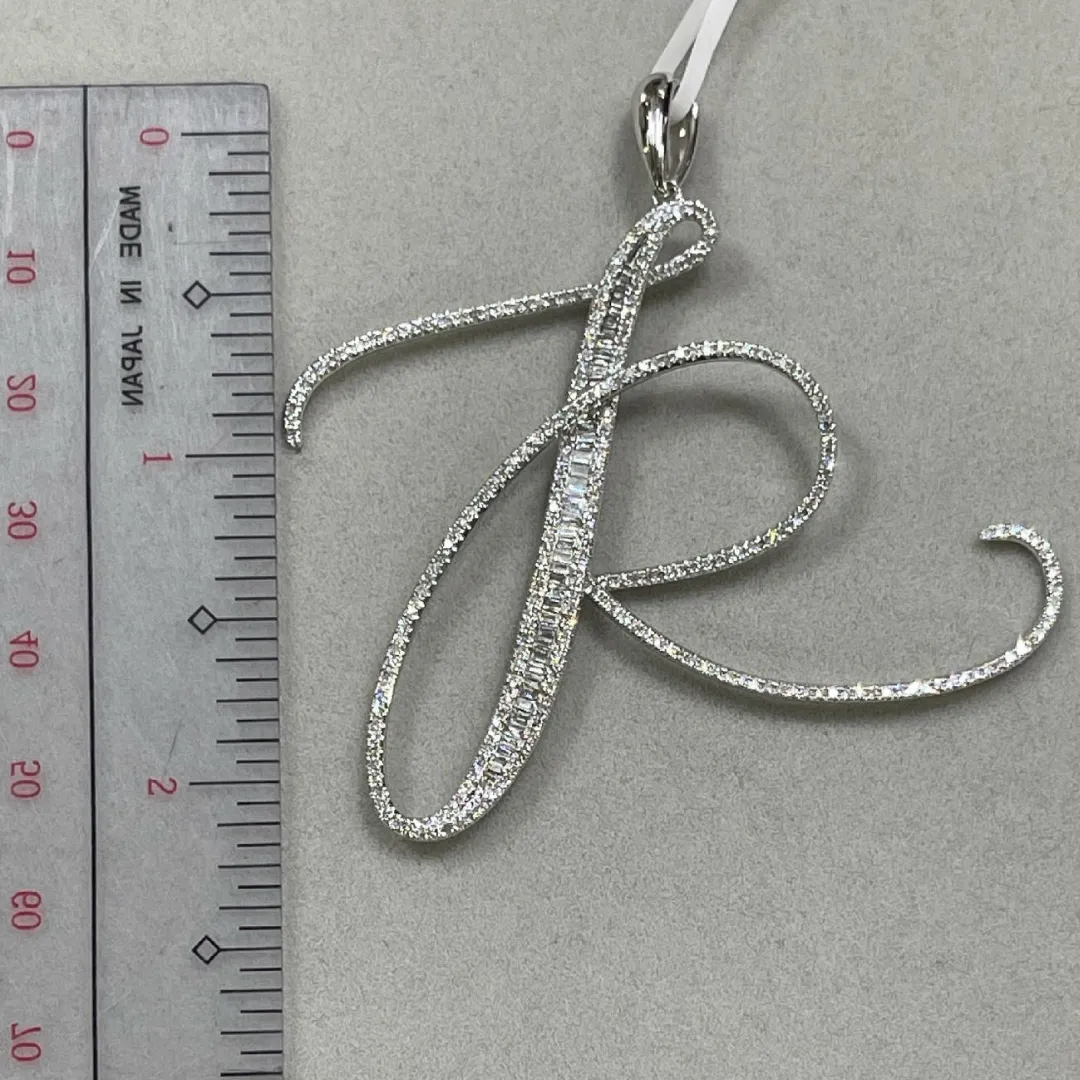 Letter R Diamond Pendant 14K White Gold