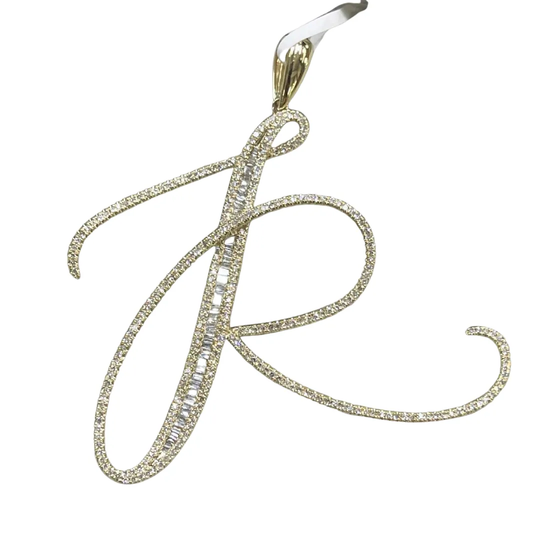 Letter R Diamond Pendant 14K White Gold