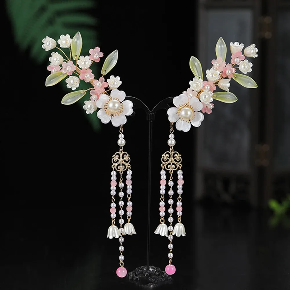 Lily of the Valley Flower Pearl Bridal Wedding Tassel Hair Clip