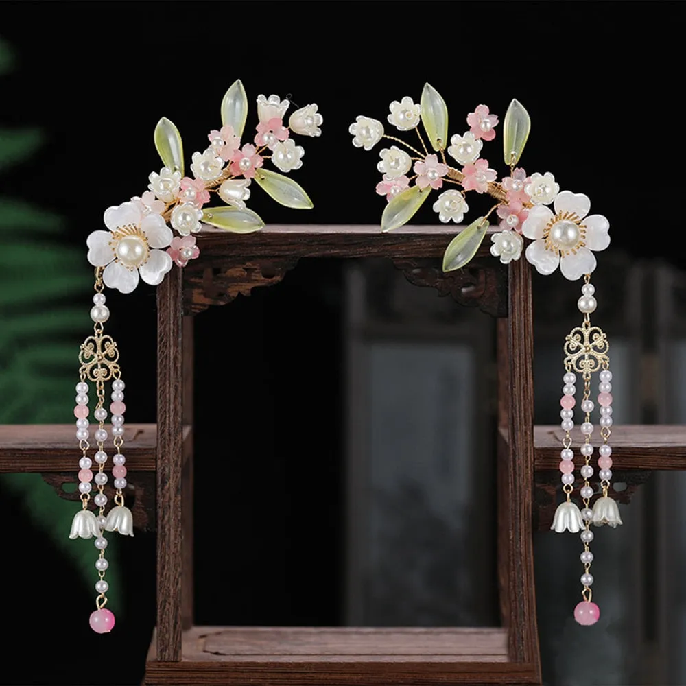 Lily of the Valley Flower Pearl Bridal Wedding Tassel Hair Clip