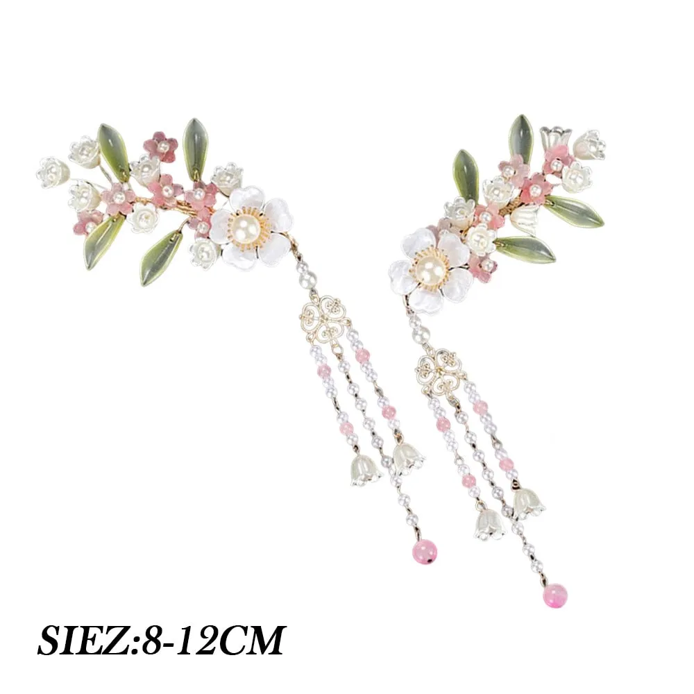 Lily of the Valley Flower Pearl Bridal Wedding Tassel Hair Clip