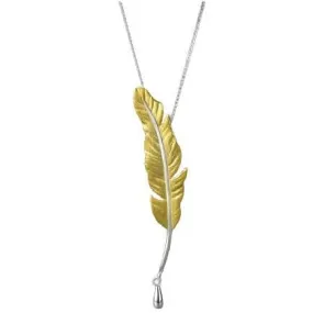 Long Goose Feather Pendant Necklace - 925 Sterling Silver