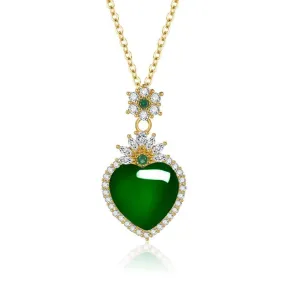 Love Heart-Shaped Emerald & Green Chalcedony Pendant Necklace