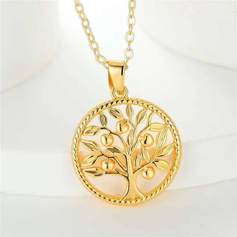 Luxury Life Of Tree Round Pendant Necklace Yellow Golden Color Chain Necklaces Charm Alloy Wedding Necklaces For Women