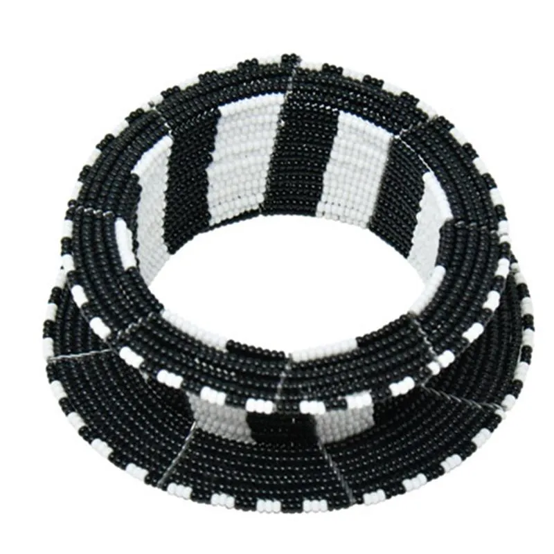 Maasai Ream Beaded Bangle 02 - Black & White