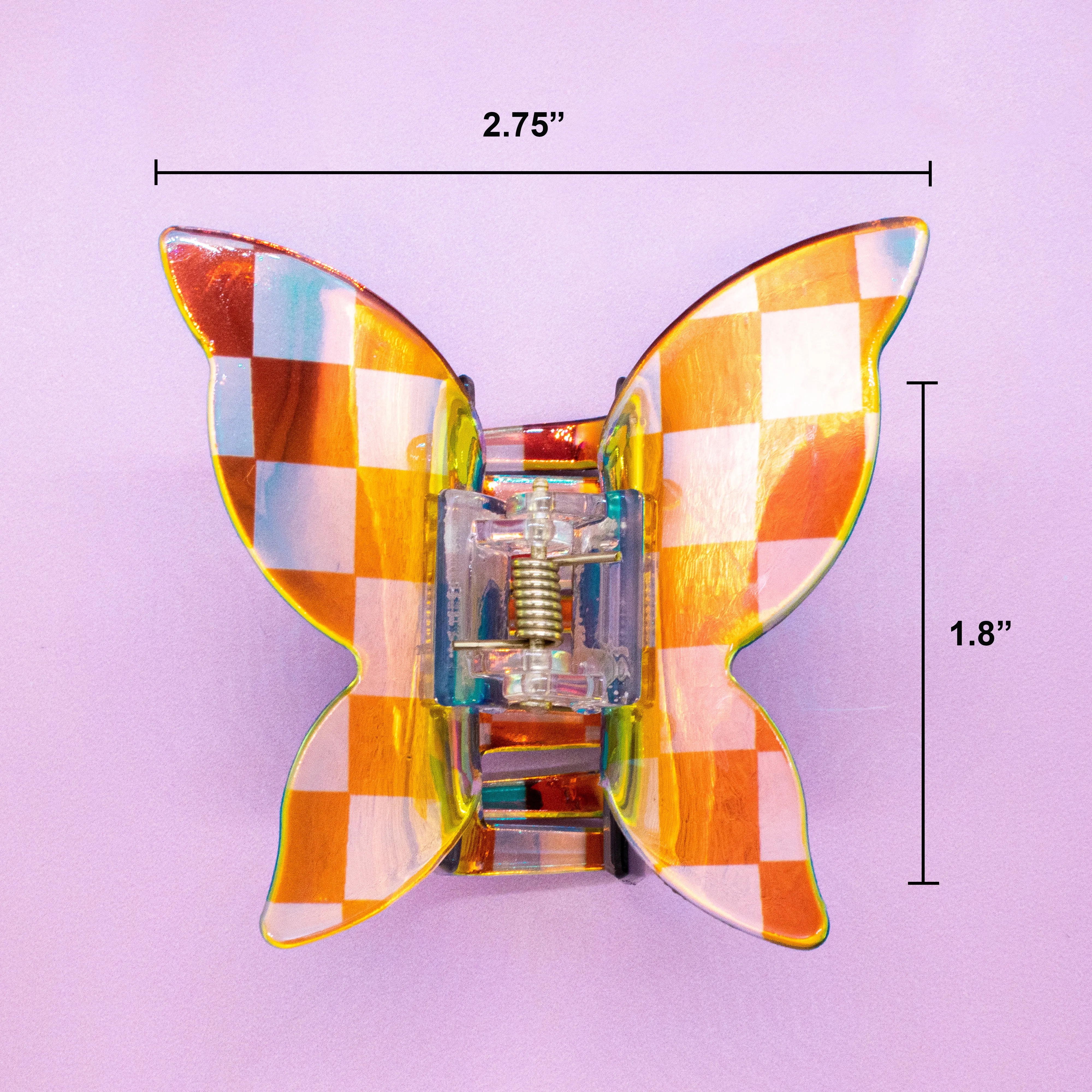 Medium Iridescent Checkered Butterfly Hair Claw Clip