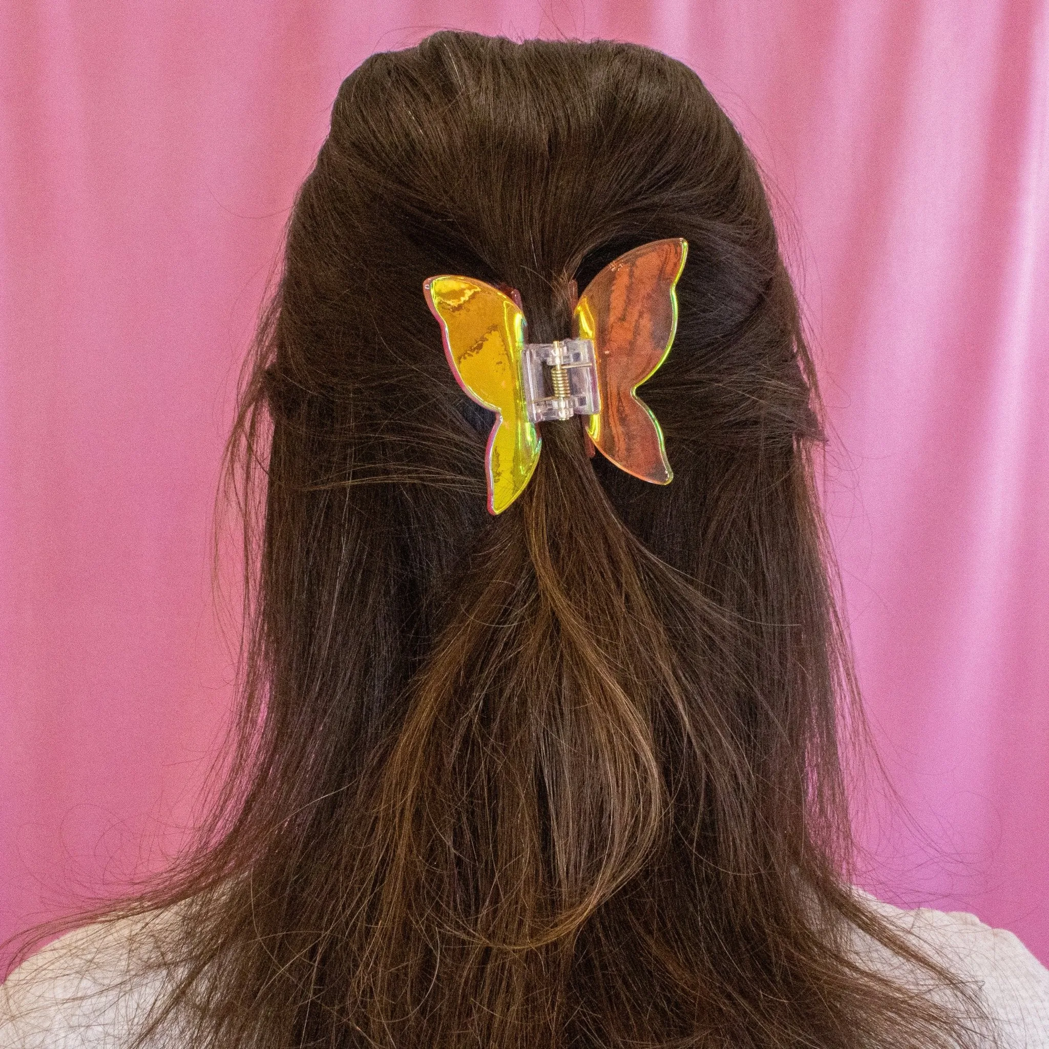 Medium Iridescent Checkered Butterfly Hair Claw Clip