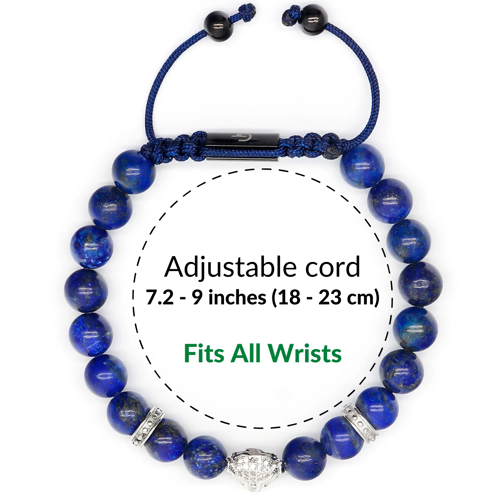 Men's LAPIS LAZULI Bracelet With Silver LEOPARD Head - One Size Fits All