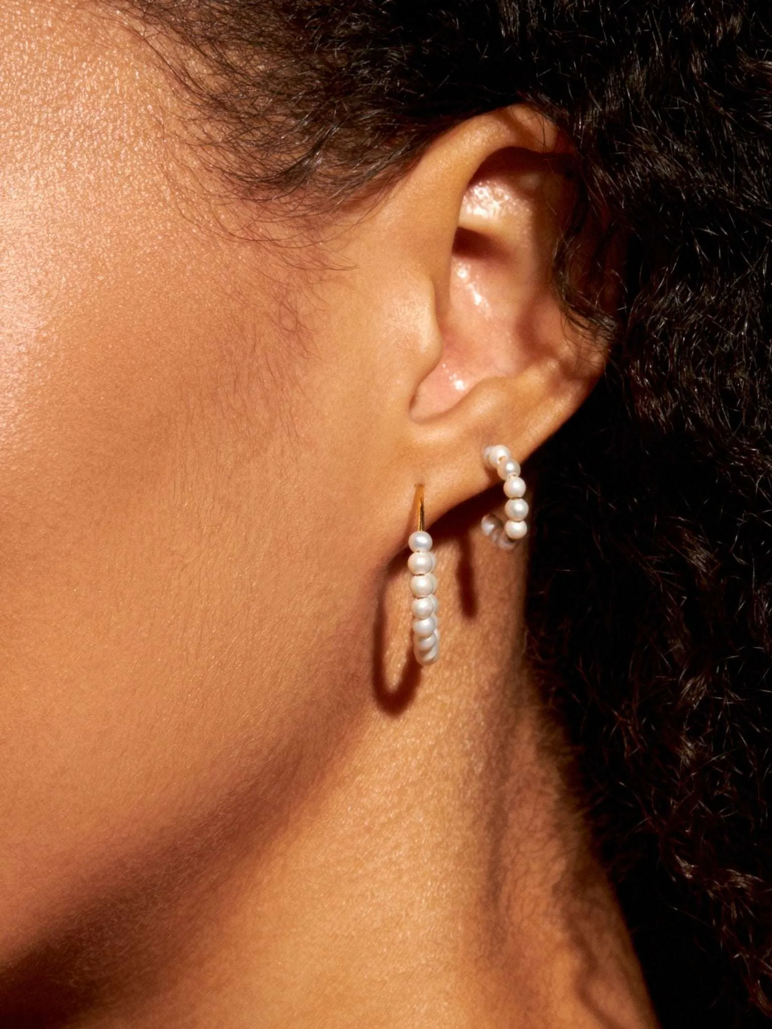 Mini Hoop Pearl Earrings